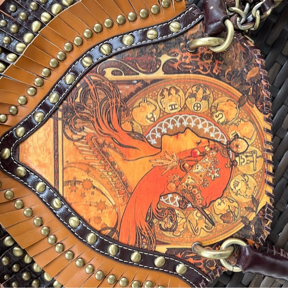 Sharif Since 1827 Leather Fringe Studded Zodiac Bag Vintage 1980s - Picture 2 of 6